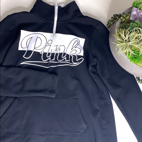 Pink Victoria Secret Half Zip Logo Pull Over Sweatshirt color block black xs - Picture 4 of 6